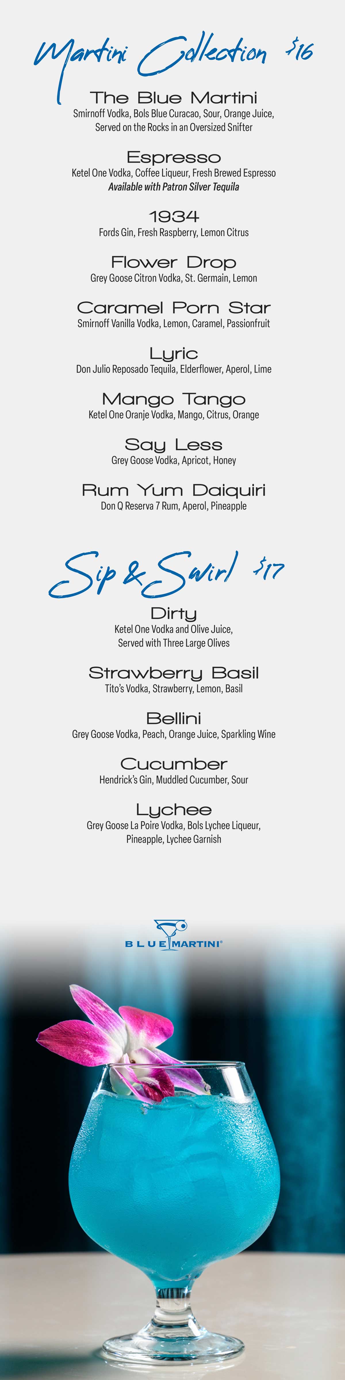 OUR MENU – Blue Martini